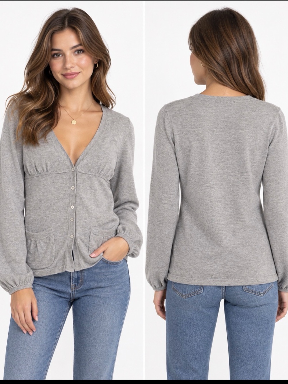 MICHAEL Michael Kors Gray V-Neck Button-Front Sweater